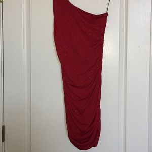 glittery red one strap fitted dress